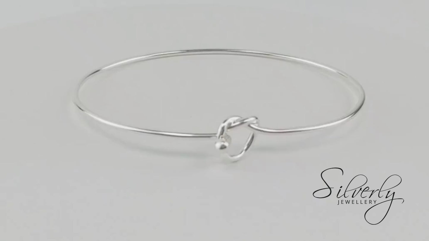 Sterling Silver Love Knot Bangle - Slim Tube Friendship Bracelet