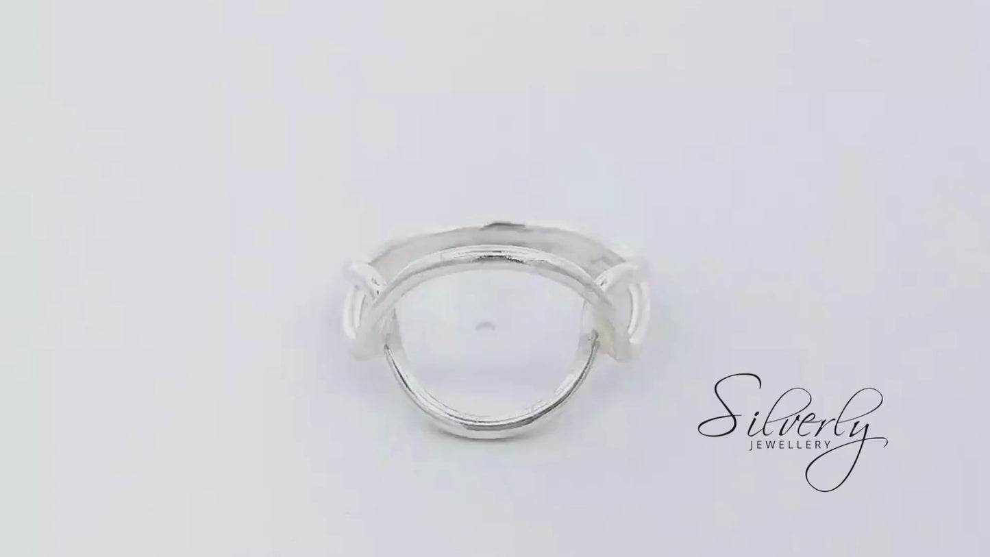 Sterling Silver Wide Crossover Ring - Intertwined Knot Split Band Design