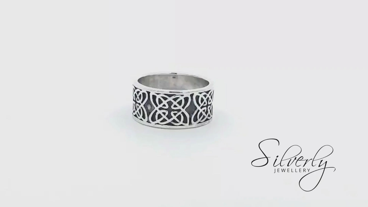 Sterling Silver Celtic Knot Ring - Chunky Flat-Edge Band