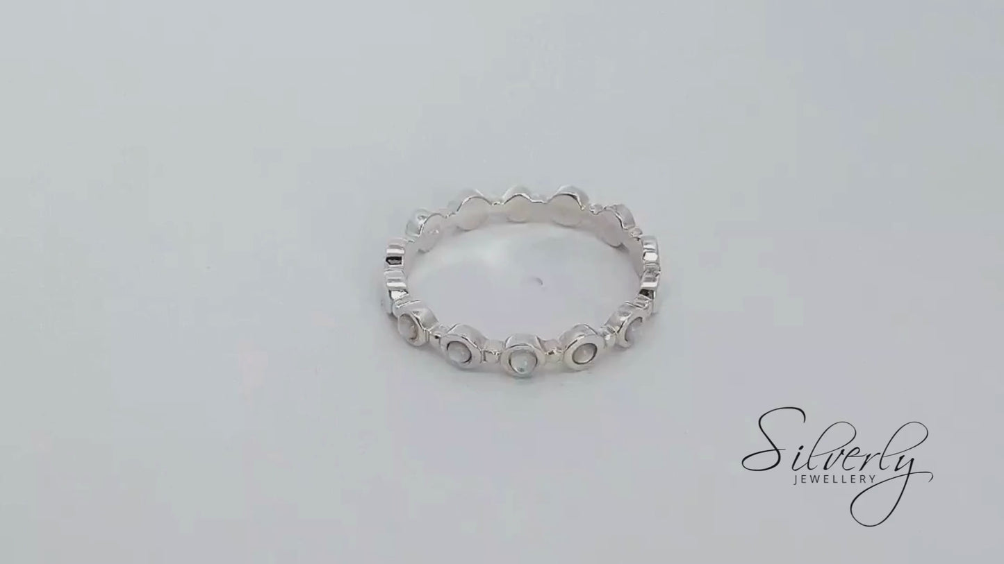 Sterling Silver Mother of Pearl Half Eternity Stackable Band Ring