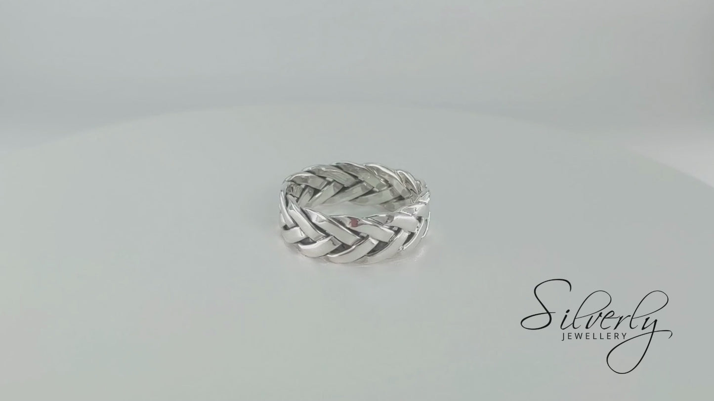 Sterling Silver Wide Braided Ring - Chunky Double Braid Band
