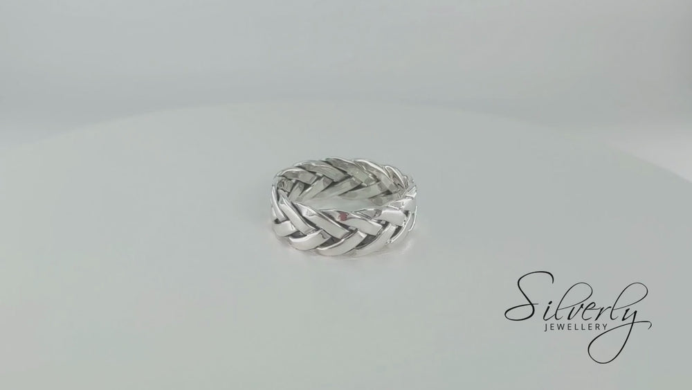 
                  
                    Load and play video in Gallery viewer, Sterling Silver Chunky Braid Ring Wide Woven Band for Him and Her
                  
                