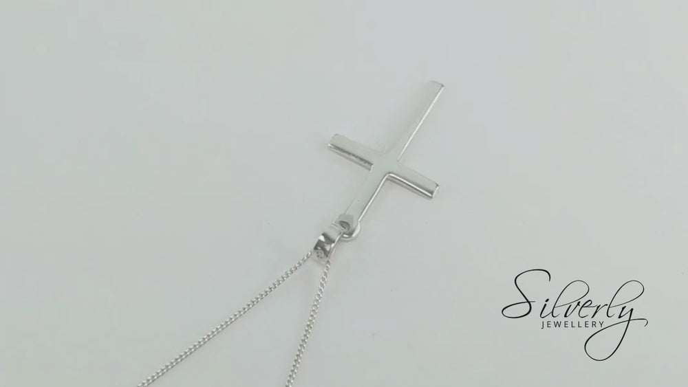 
                  
                    Load and play video in Gallery viewer, Sterling Silver Classic Cross Necklace Polished Crucifix Pendant
                  
                