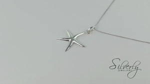 
                  
                    Load and play video in Gallery viewer, Sterling Silver Polished Starfish Pendant Necklace With 18&amp;quot; Chain
                  
                