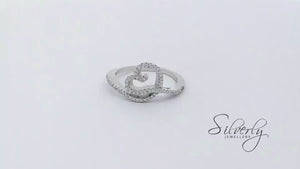 
                  
                    Load and play video in Gallery viewer, Sterling Silver Cubic Zirconia Heart Knot Swirl Twist Ring Sparkly Band
                  
                