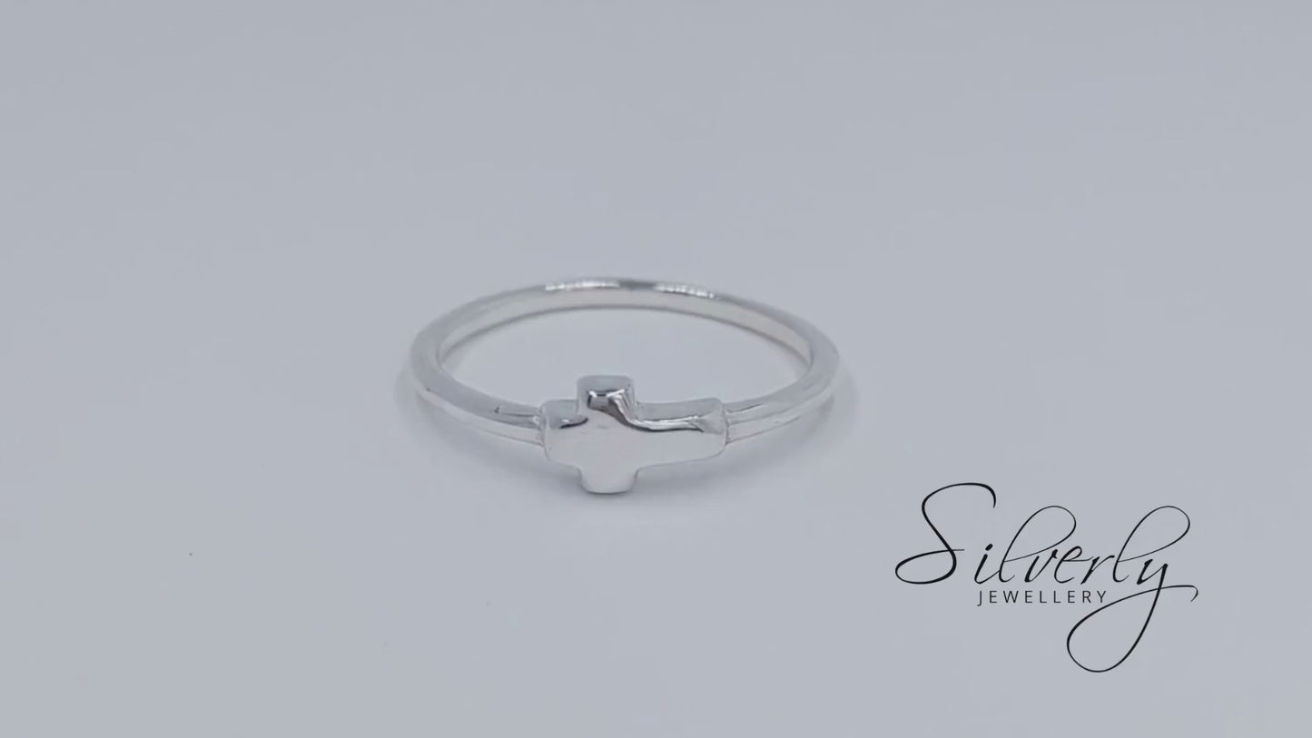 Sterling Silver Classic Cross Thin Band Ring Stackable Design