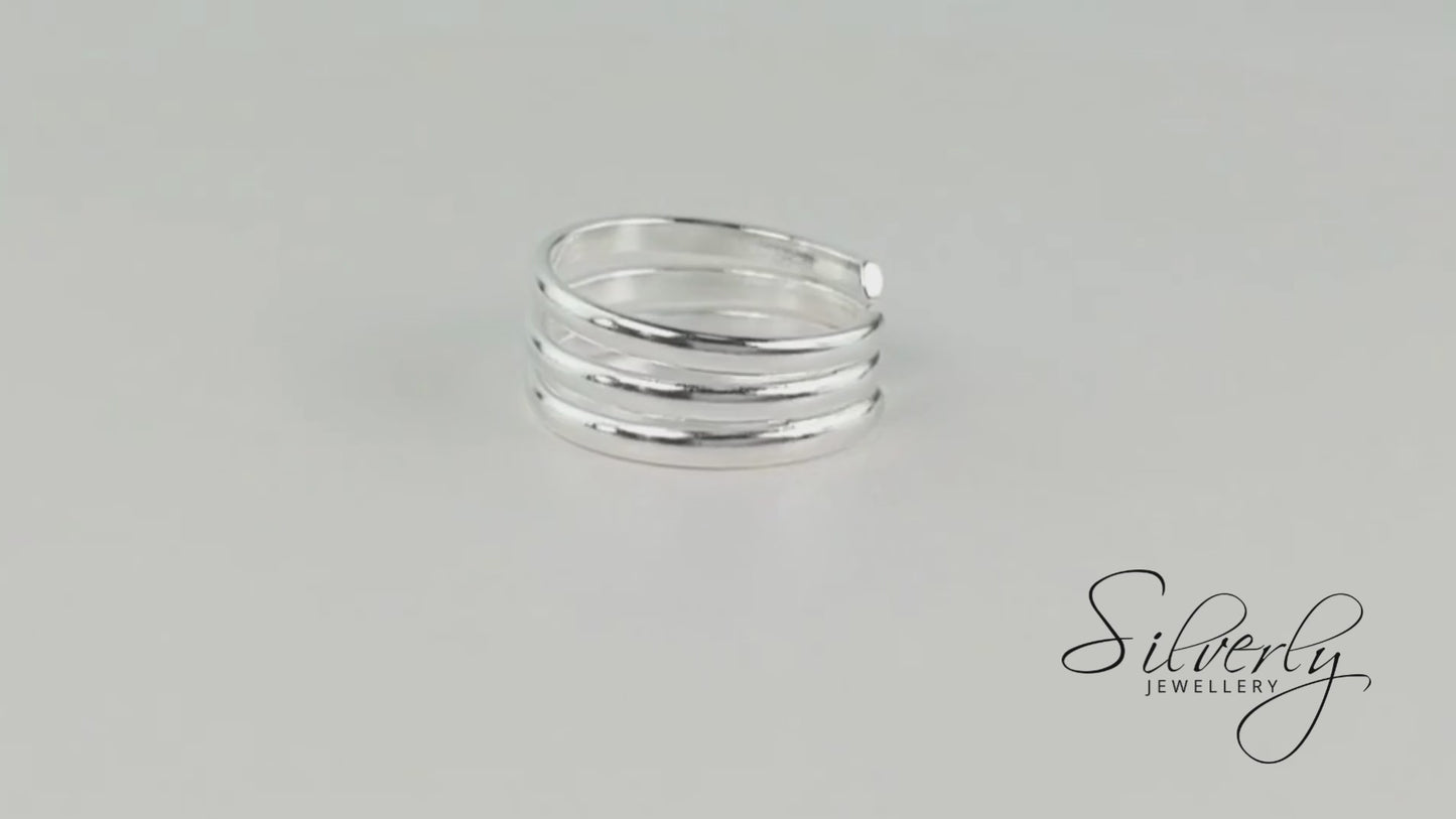 Sterling Silver Triple Multi Band Adjustable Midi Pinky Toe Ring