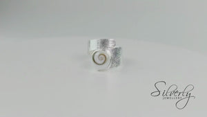 
                  
                    Load and play video in Gallery viewer, Sterling Silver Satin Finish Wide Shiva Eye Shell Adjustable Wrap Ring
                  
                