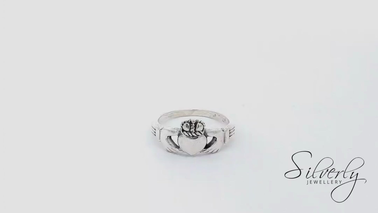 Sterling Silver Claddagh Heart Celtic Irish Ring Promise Band