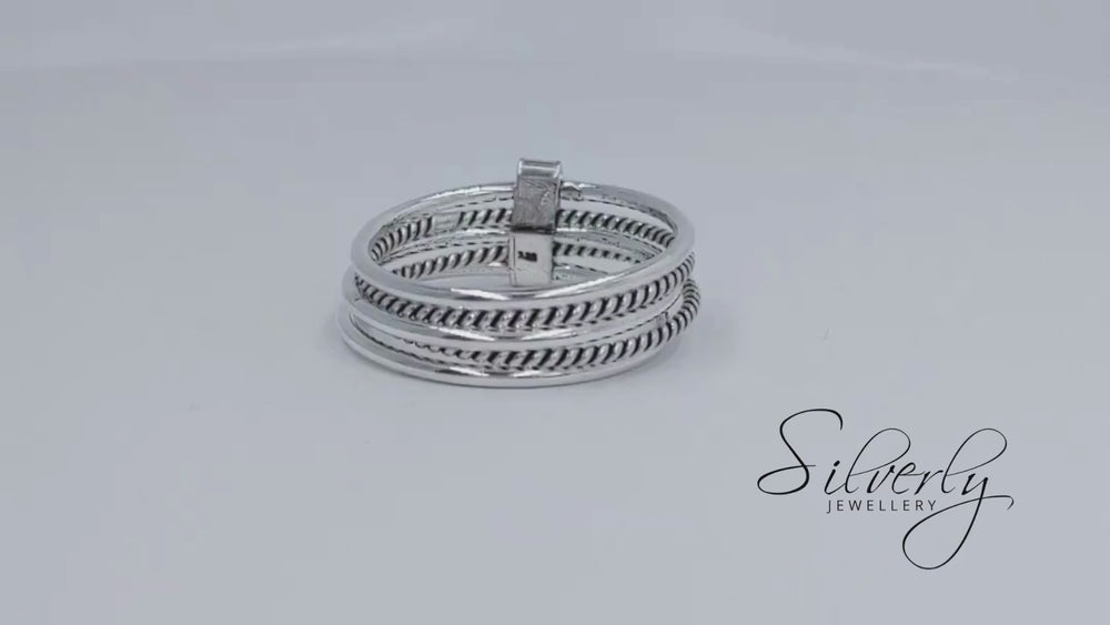 
                  
                    Load and play video in Gallery viewer, Sterling Silver Wide Twist Rope Ring Boho Bali Style Multi-Band
                  
                