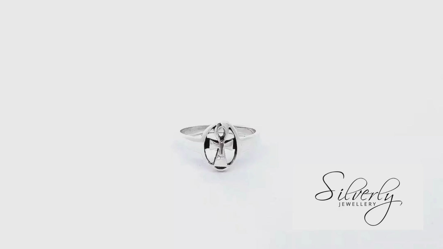 Sterling Silver Open Oval Coptic Cross Ring - Gothic Design