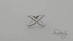 
                  
                    Load and play video in Gallery viewer, Sterling Silver Cubic Zirconia Pave Vintage Style X Criss Cross Ring
                  
                