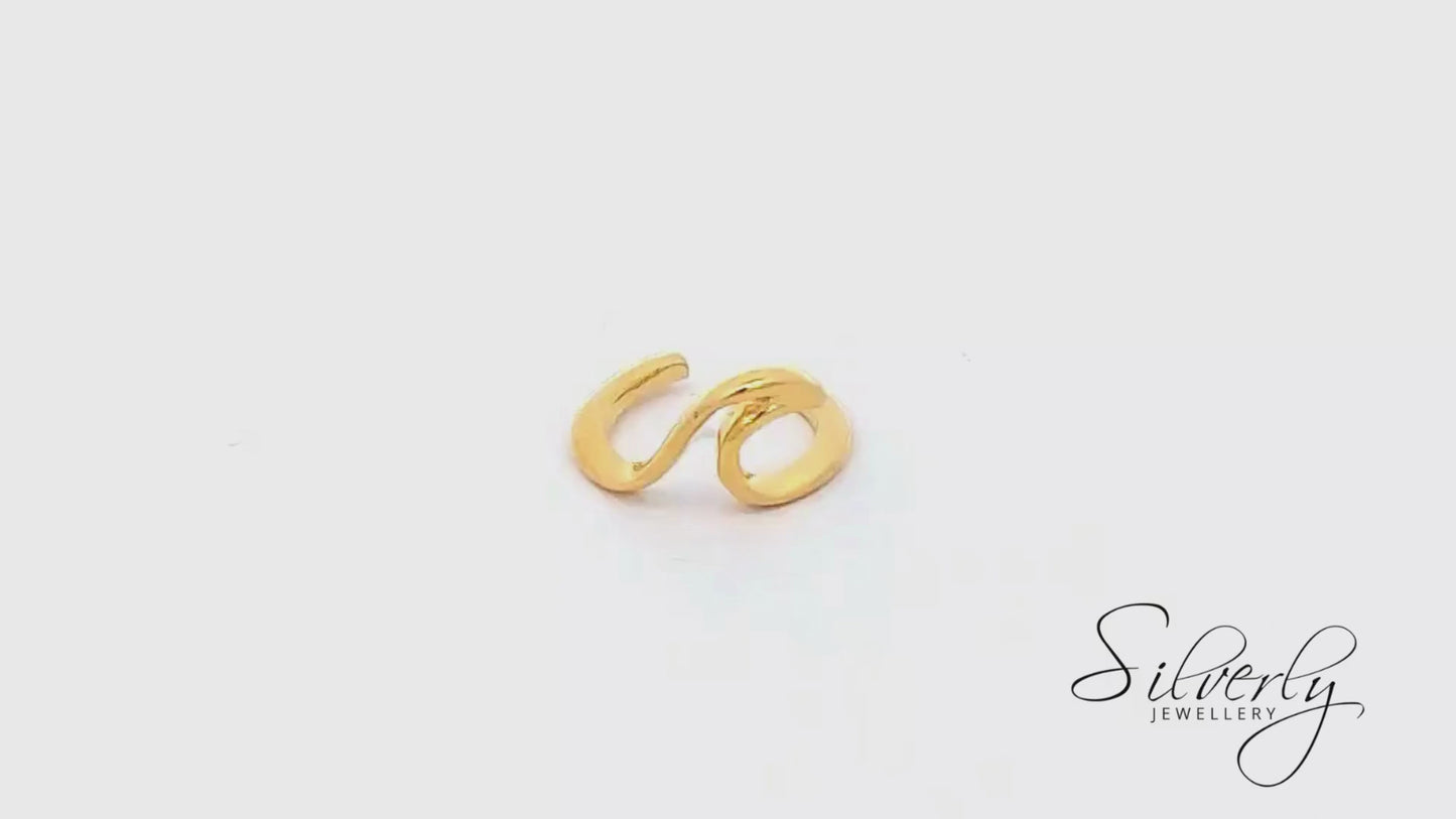 Gold Plated Sterling Silver Ocean Wave Ear Cuff Earring for Ear Party