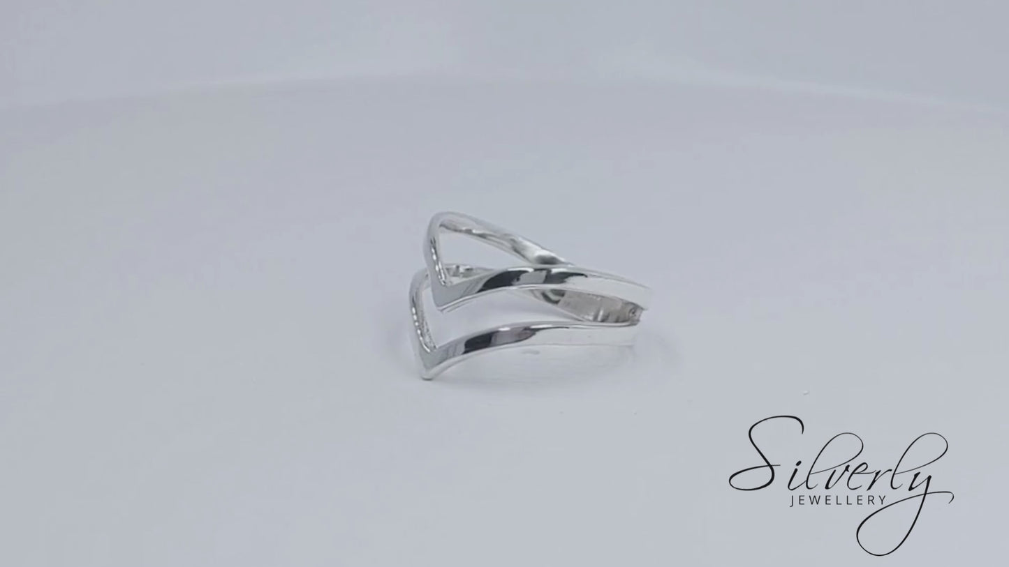 Sterling Silver Simple Minimalist Multi Band Double Chevron Ring