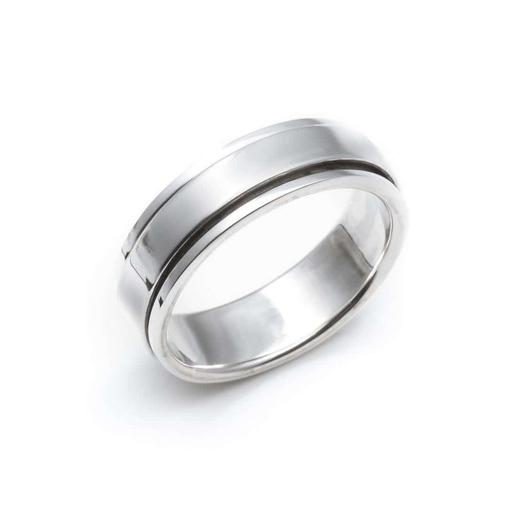 Sterling Silver Men's Spinner Ring Brick Pattern Center Handmade 5 16 Wide - View #4