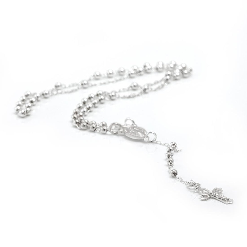 Sterling Silver Cross Rosary Beads Chain Necklace Virgin Mary 44 cm