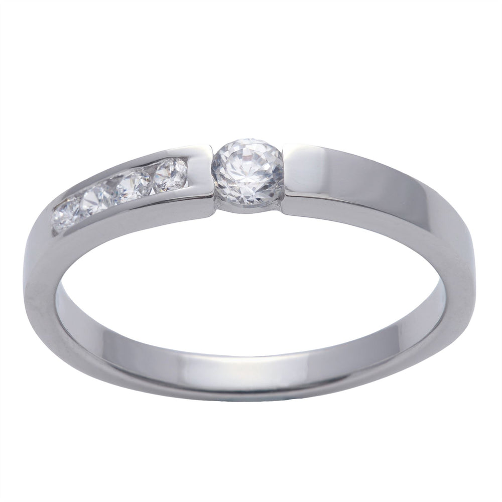 Sterling Silver 5 Cubic Zirconia Channel Engagement Ring - Silverly