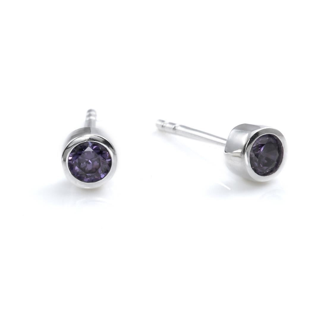 Sterling Silver 4 mm Small Round Purple Cubic Zirconia Stud Earrings