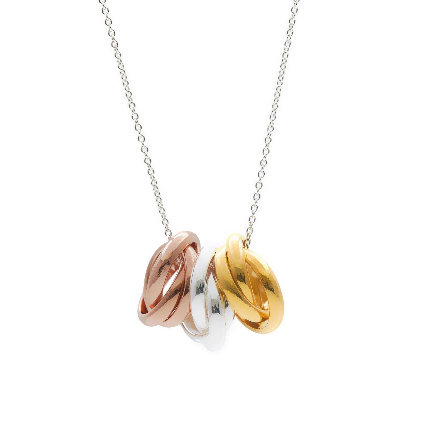 Rose Yellow Gold Plated Sterling Silver 3 Russian Rings Pendant Necklace - Silverly