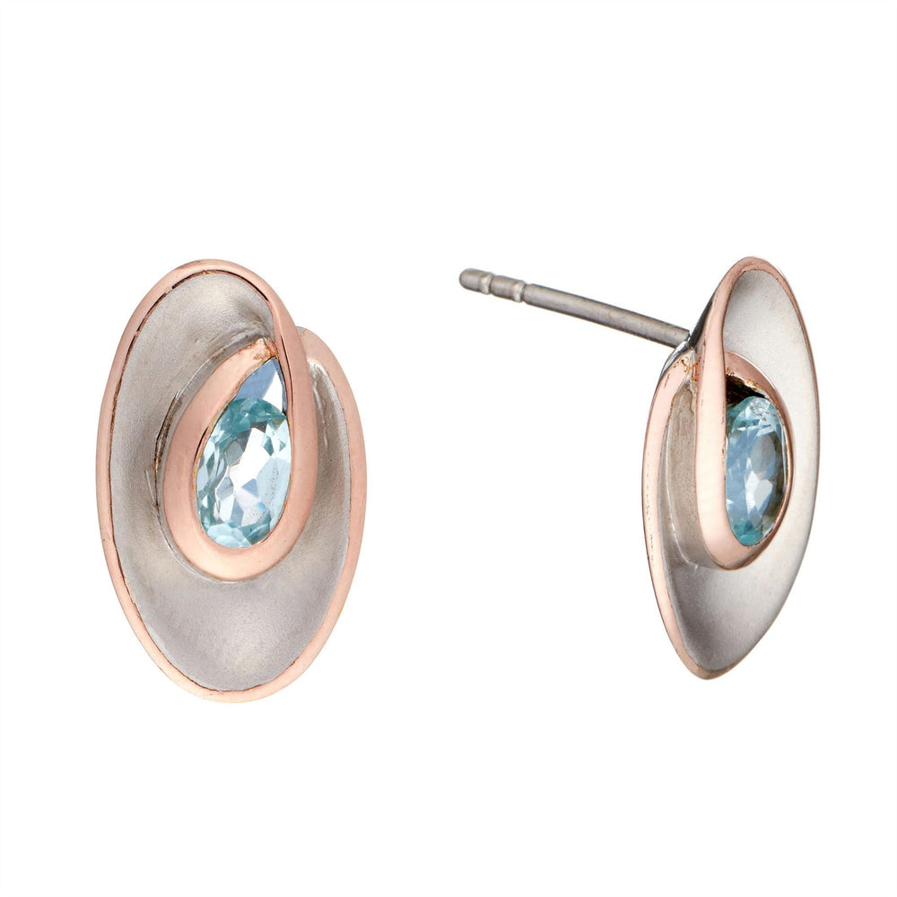 Rose Gold Plated Sterling Silver Topaz Sky Blue Oval Stud Earrings - Silverly