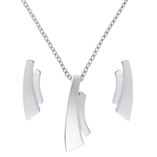 Sterling Silver Contemporary Curved Double Bar Jewellery Set
