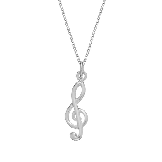 Sterling Silver Treble Clef Music Note Pendant Necklace w/ Curb Chain