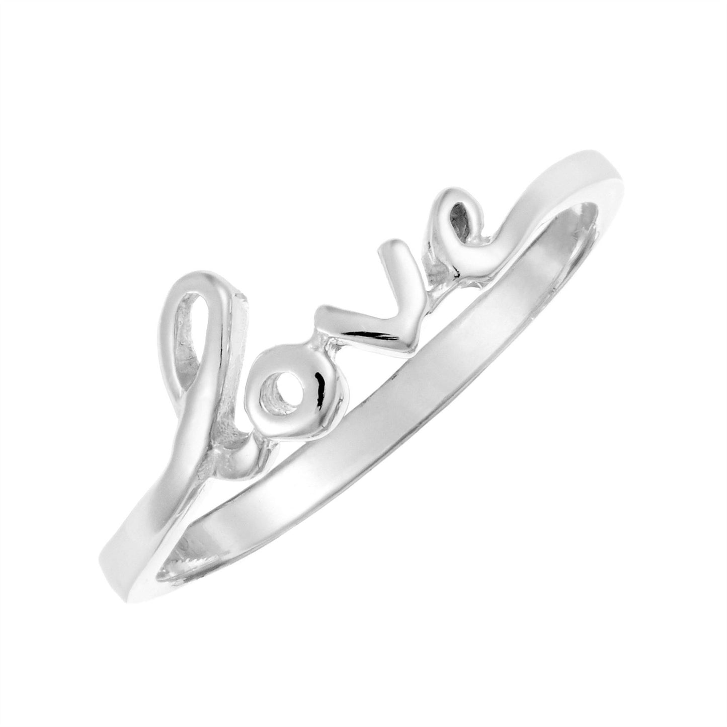 Sterling Silver Love Ring Romantic Quote Script Stackable Band