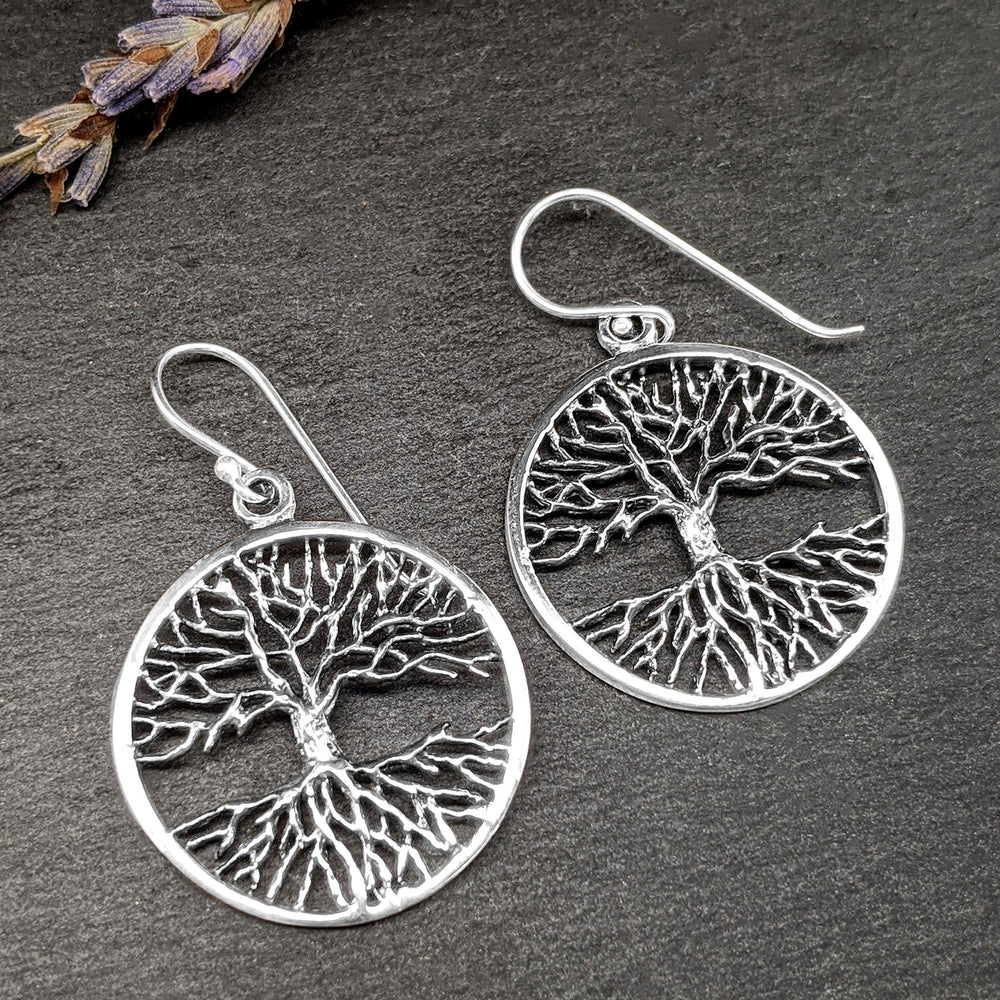 
                  
                    Sterling Silver Round Detailed Wiccan Tree of Life Dangle Earrings
                  
                