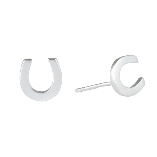 Sterling Silver Simple Lucky Horseshoe Stud Earrings - Silverly