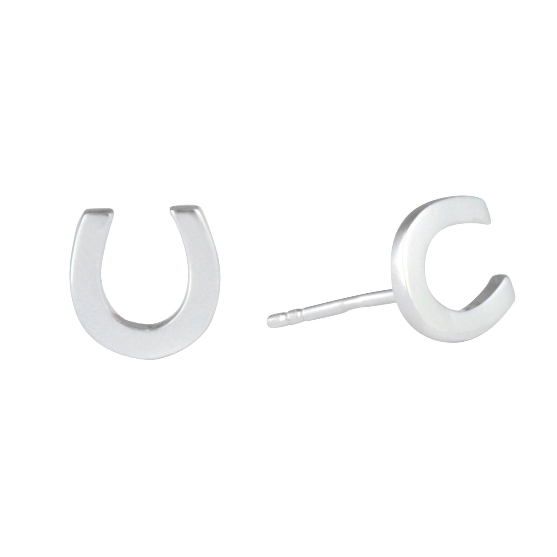 Sterling Simple Lucky Horseshoe Stud Earrings Small Studs