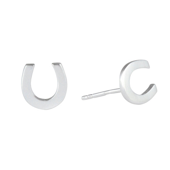 Sterling Silver Simple Lucky Horseshoe Stud Earrings Small Studs