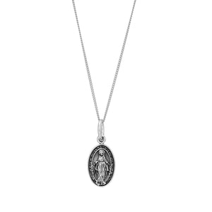 
                  
                    Sterling Silver Small Oval Detailed Virgin Mary Pendant Necklace
                  
                