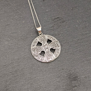 
                  
                    Sterling Silver Large Round Celtic Cross & Triskele Pendant Necklace
                  
                