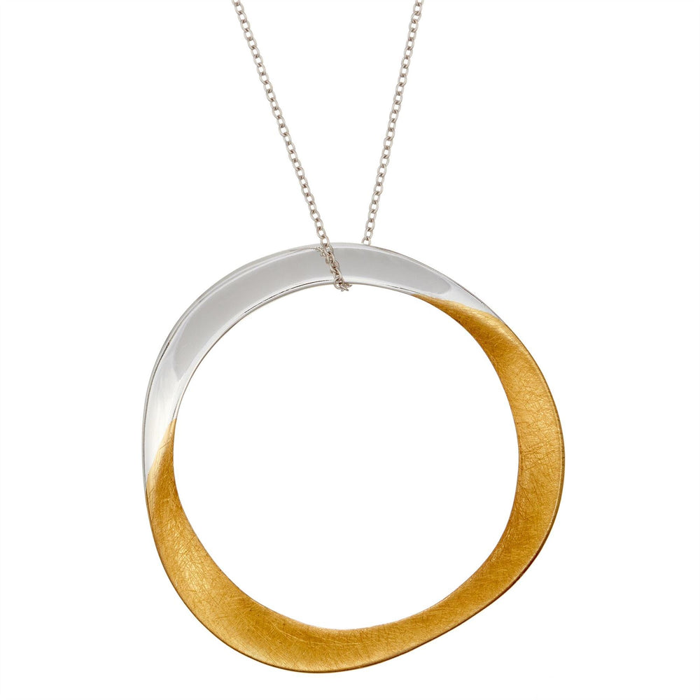 Brushed Gold Plated 925 Silver Large Curved Circle Pendant Necklace