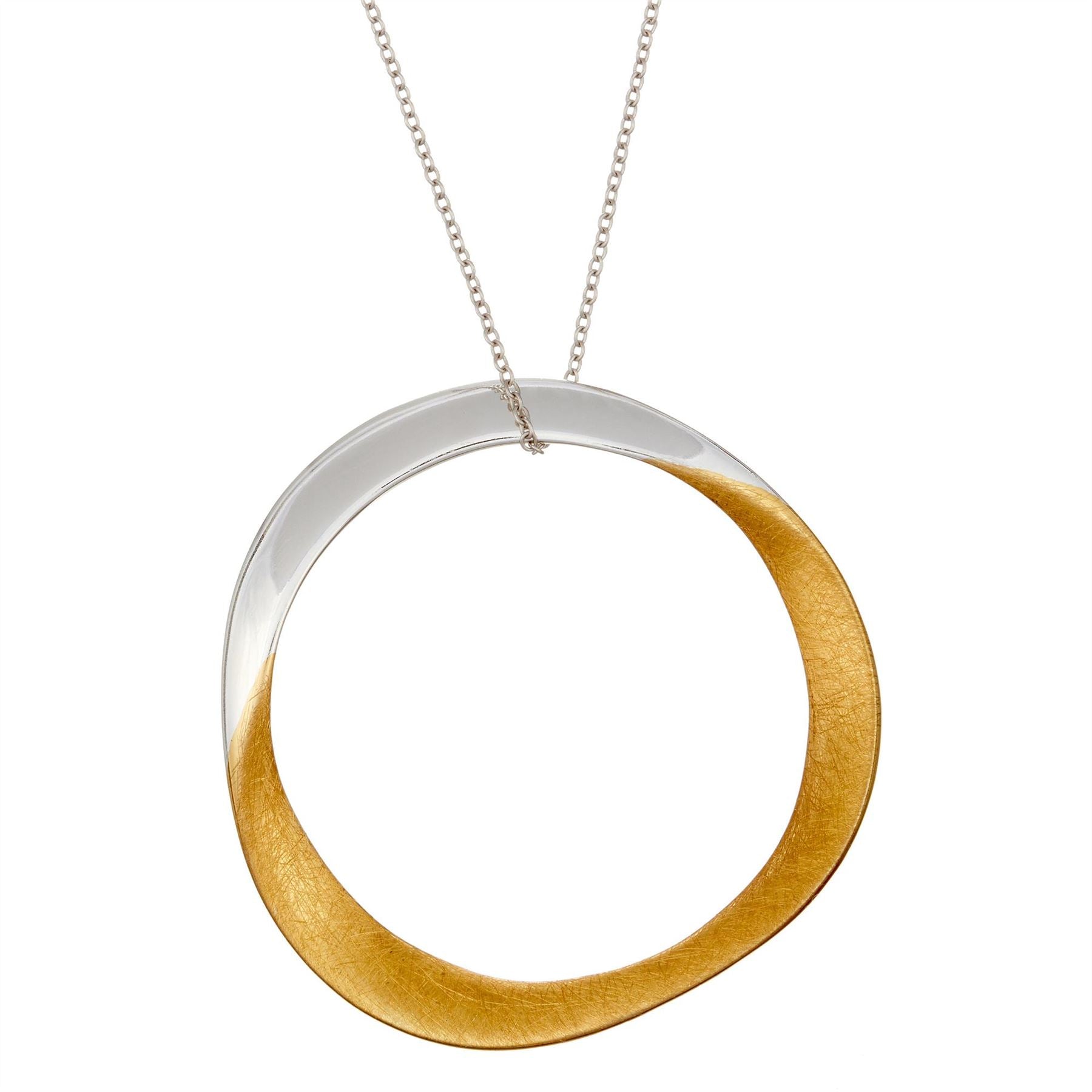 Brushed Plated 925 Silver Large Curved Circle Pendant Necklace