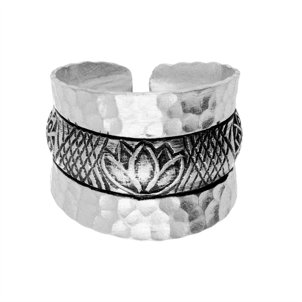 Karen Hill Tribe Silver Hammered Wide Boho Lotus Adjustable Ring