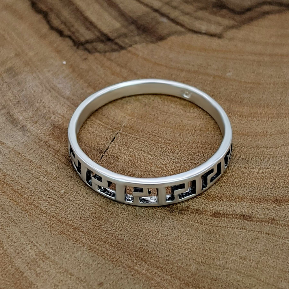 
                  
                    Sterling Silver Greek Key Ring Grecian Wedding Band Hollow-Out Pattern
                  
                