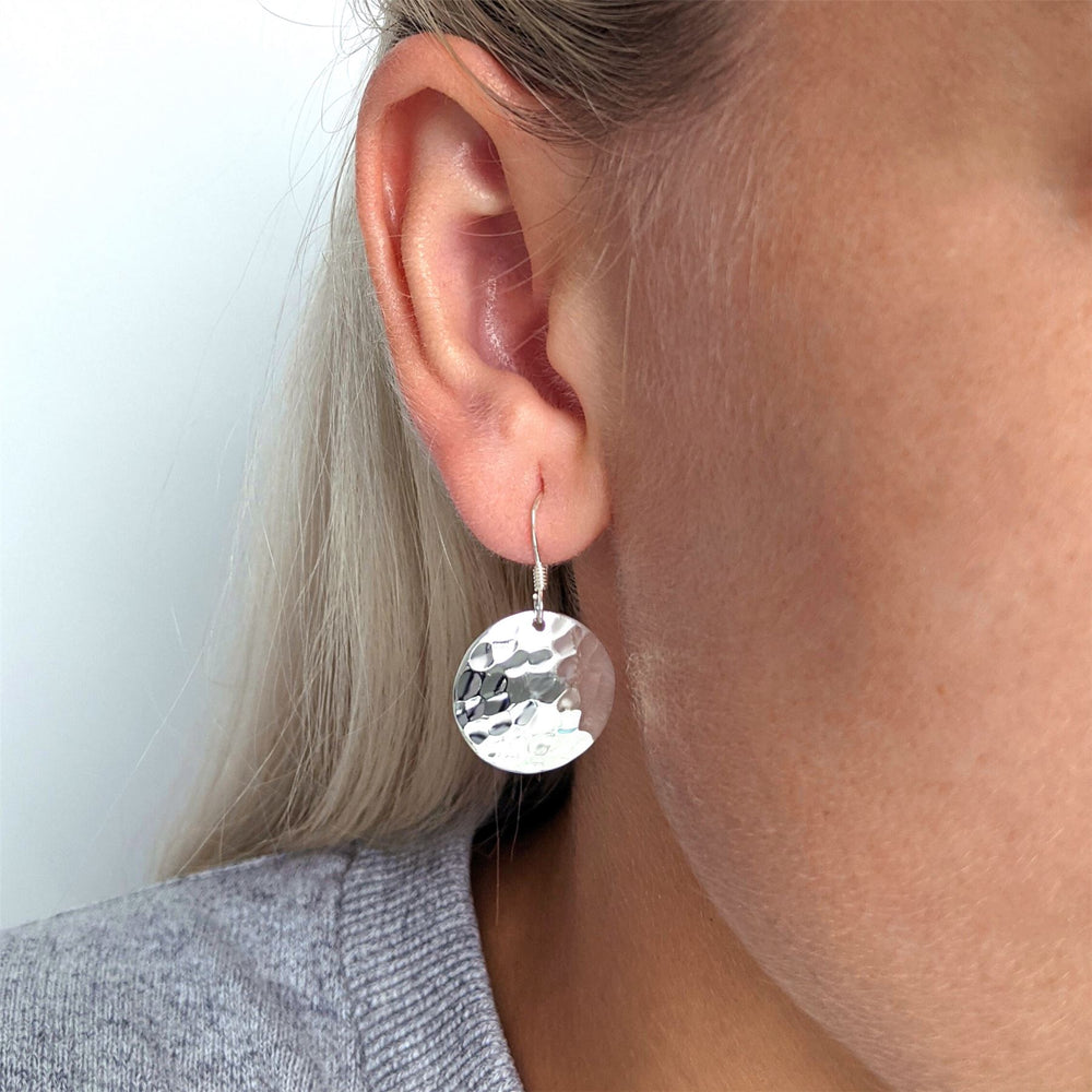 
                  
                    Sterling Silver Minimalist Round Hammered Disc Dangle Earrings
                  
                