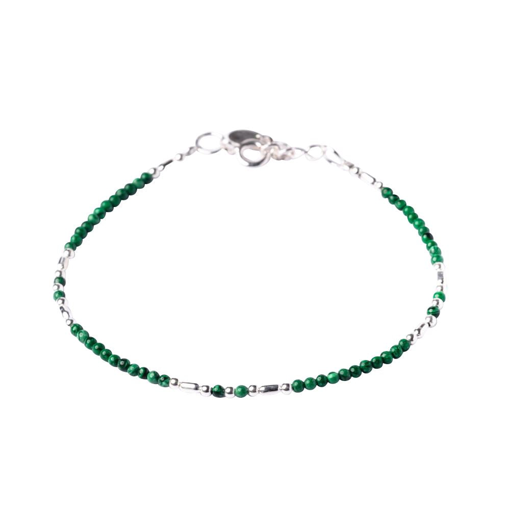 Sterling Silver Malachite Green Gemstone Boho Beaded Bracelet