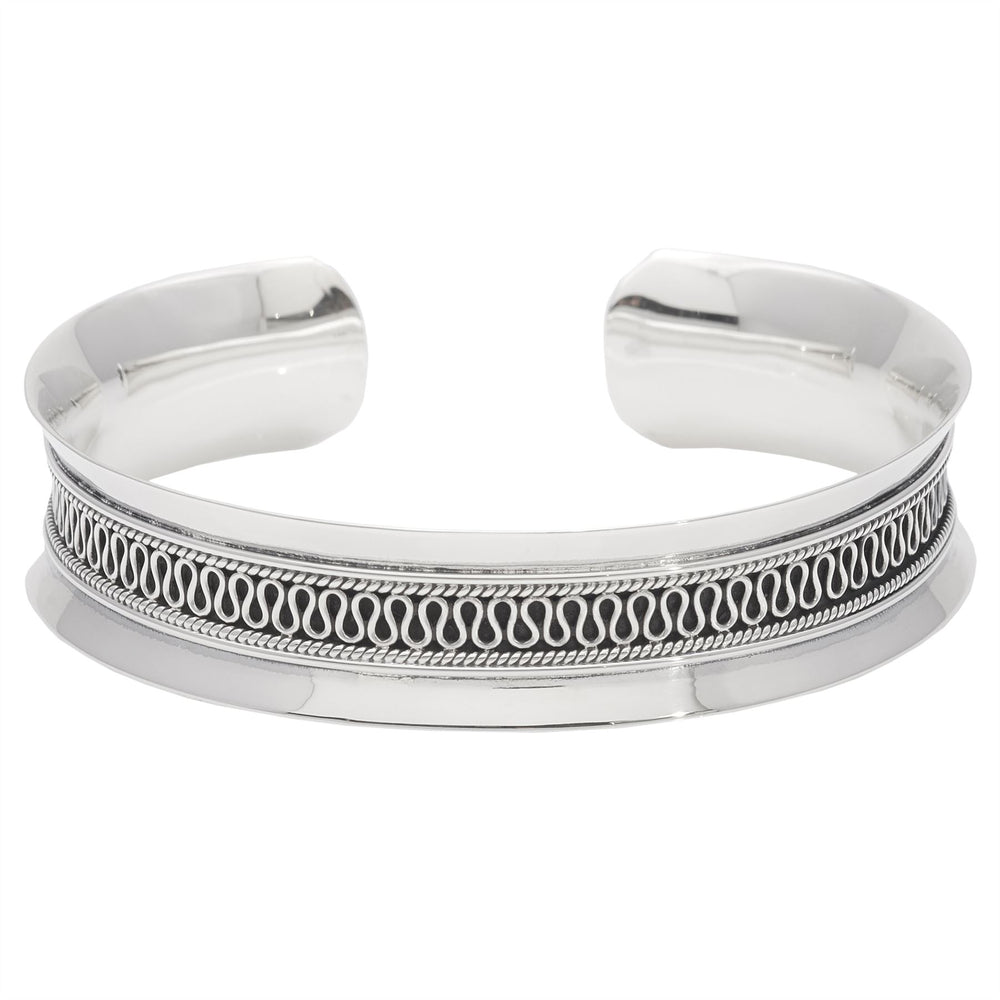 Sterling Silver Balinese Concave Cuff Bracelet - Silverly
