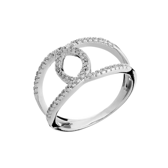 Sterling Silver Pave Cubic Zirconia CZ Wide Art Deco Double Loop Ring