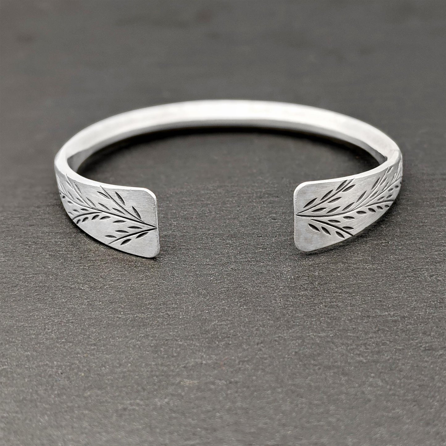 
                  
                    Pure Silver Karen Hill Tribe Chunky Leaf Pattern Engraved Cuff Bangle
                  
                
