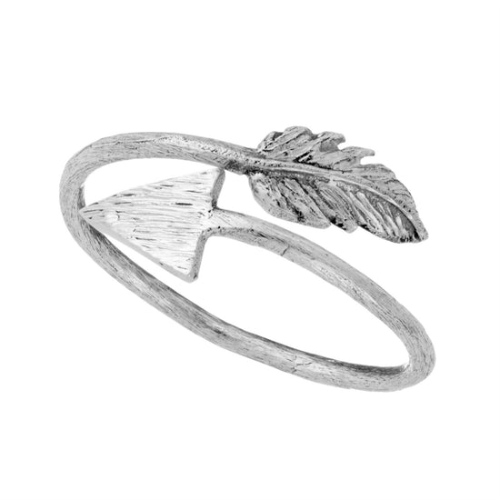 Sterling Silver Satin Finish Arrow Wrap Adjustable Ring Thin Band