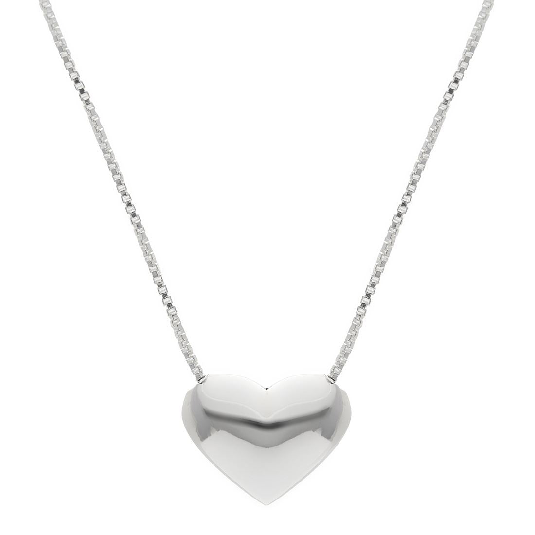 
                  
                    Sterling Silver Classic Puffed Heart Pendant Box Chain Necklace
                  
                