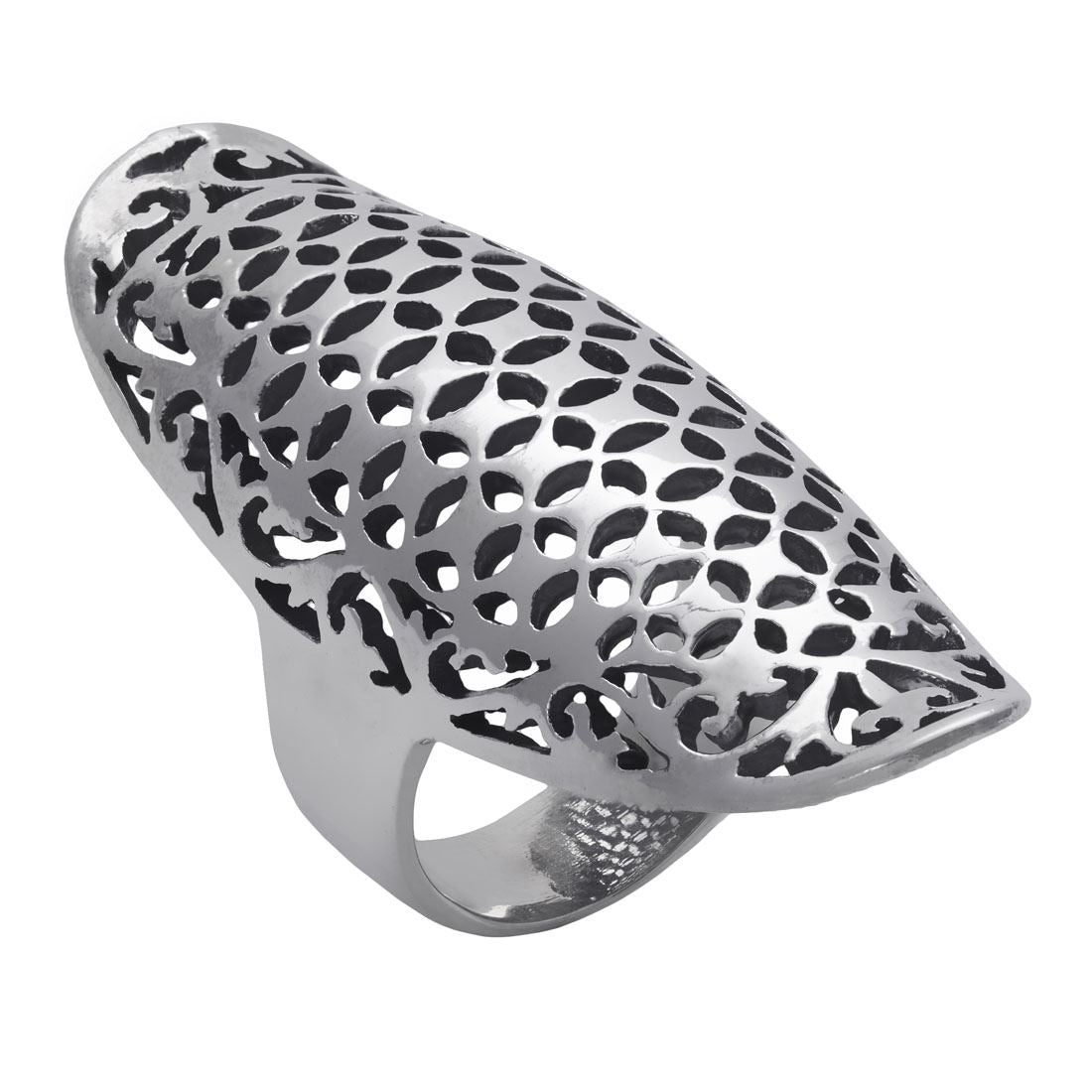 Sterling Silver Filigree Oval Pattern Long Ring - Silverly