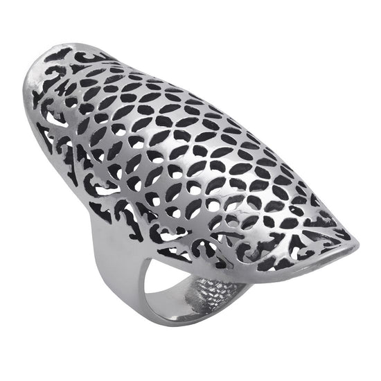 Sterling Silver Long Wide Half-Finger Filigree Armour Ring
