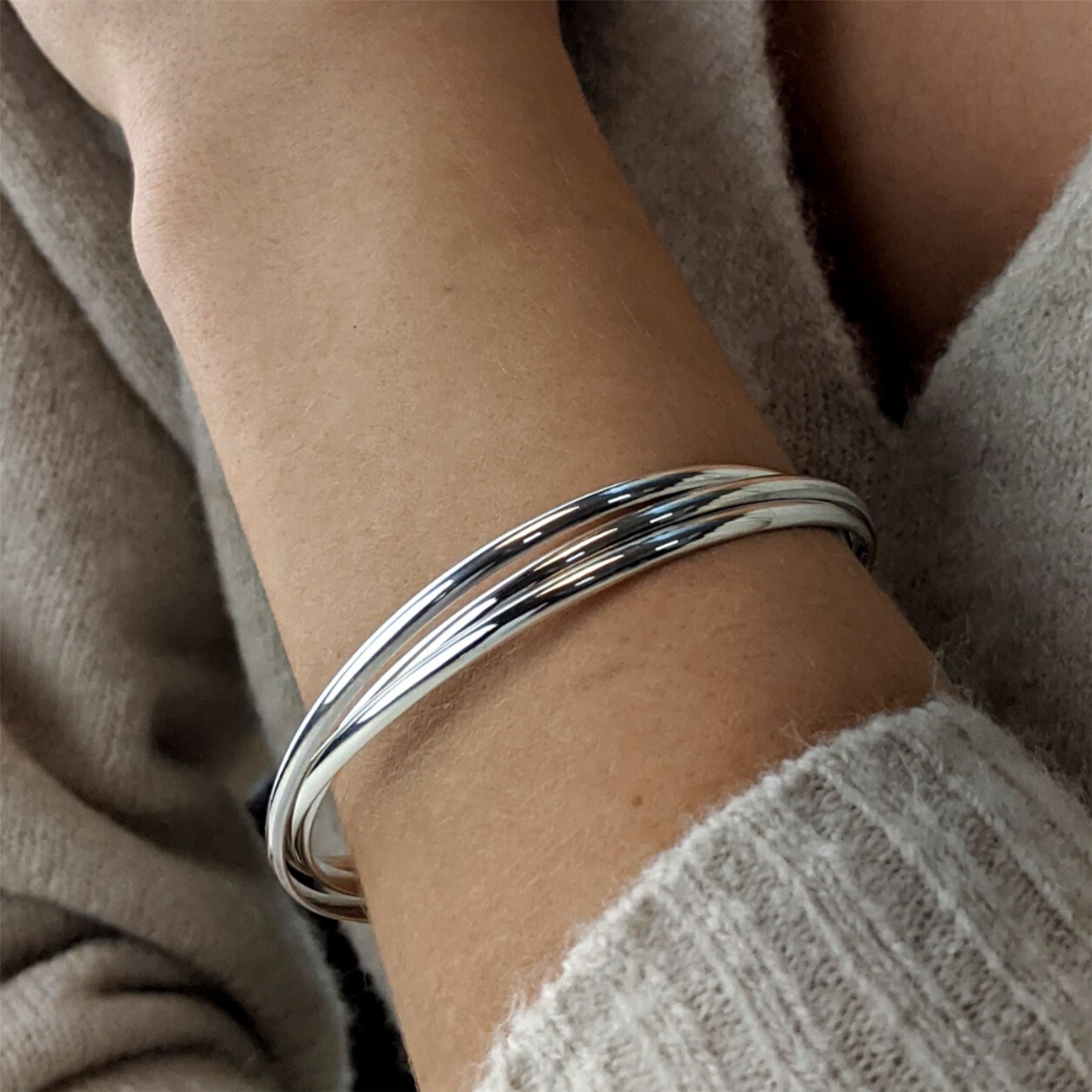 Sterling Triple Russian Wedding Bangle Classic D Shape