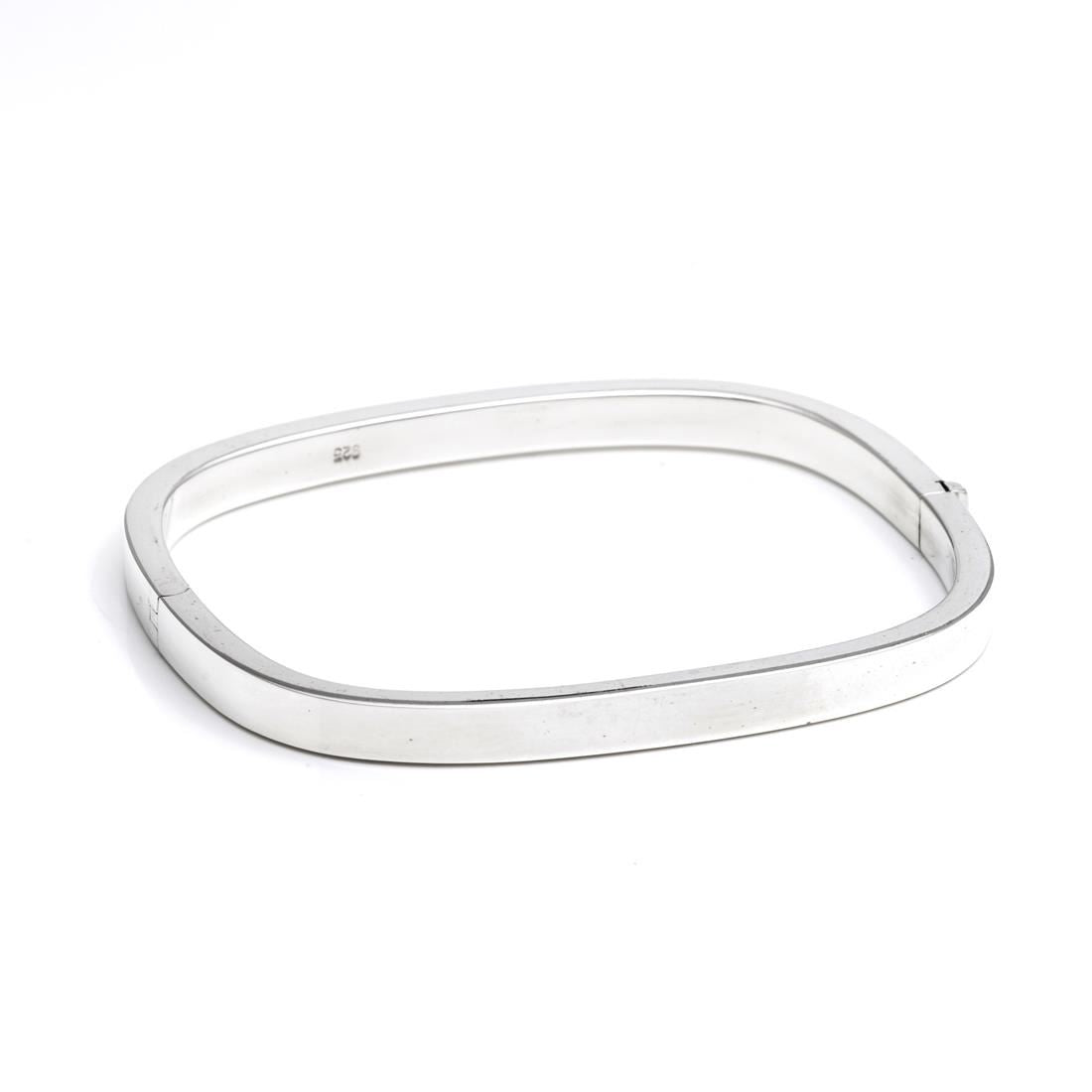 Sterling Rectangular Flat Edge Hinged Bangle Classic Bracelet