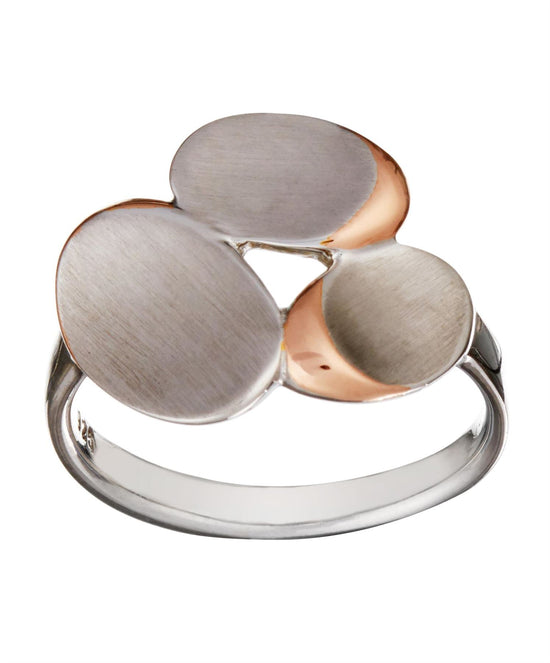 14K Rose Gold Plated Sterling Silver Brushed Modern Oval Pebble Ring