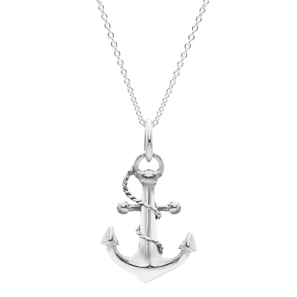 Sterling Silver Nautical Anchor Rope Pendant Necklace Sailor Style
